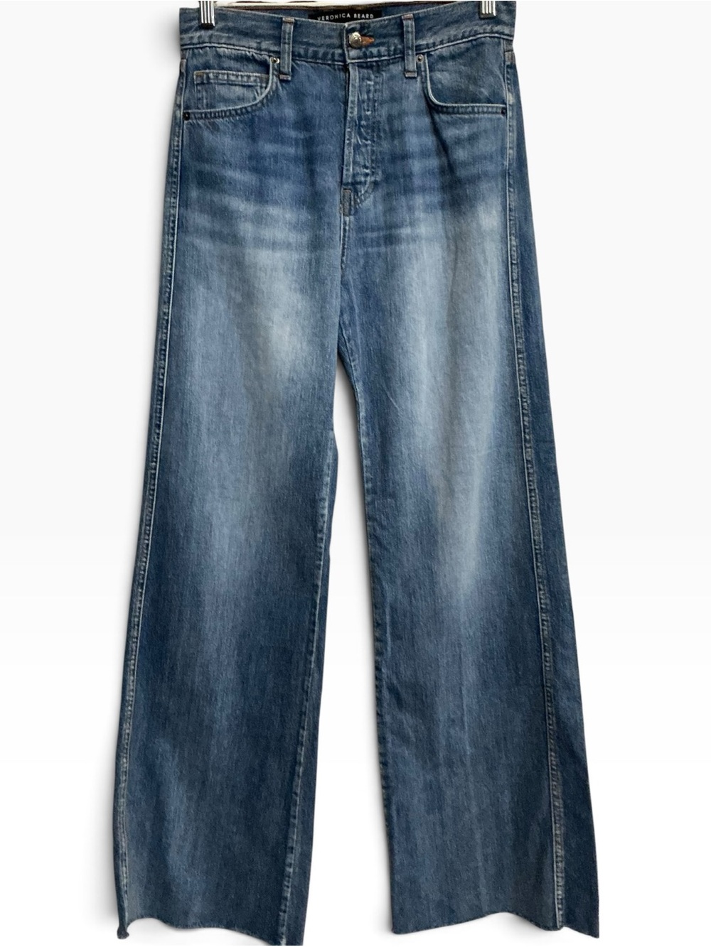 Veronica Beard Taylor High Rise Wide Leg Jeans Durango Raw Hem Blue Size 26 - Picture 2 of 6